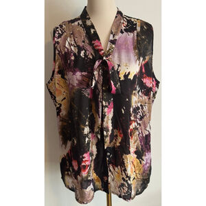 Women's Apostrophe Blouse XL Black Pink Abstract Sleeveless Top